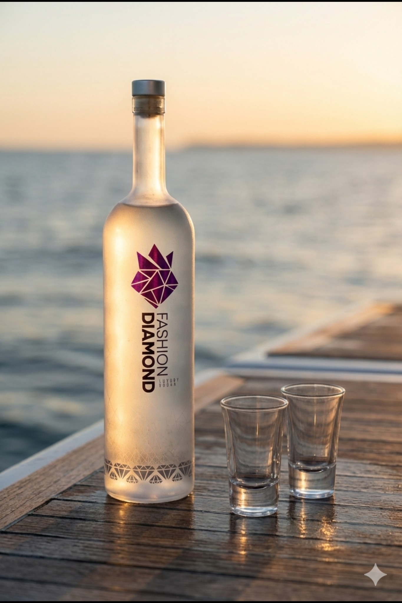 Fashion Diamond Luxury Vodka al tramonto sul pontile