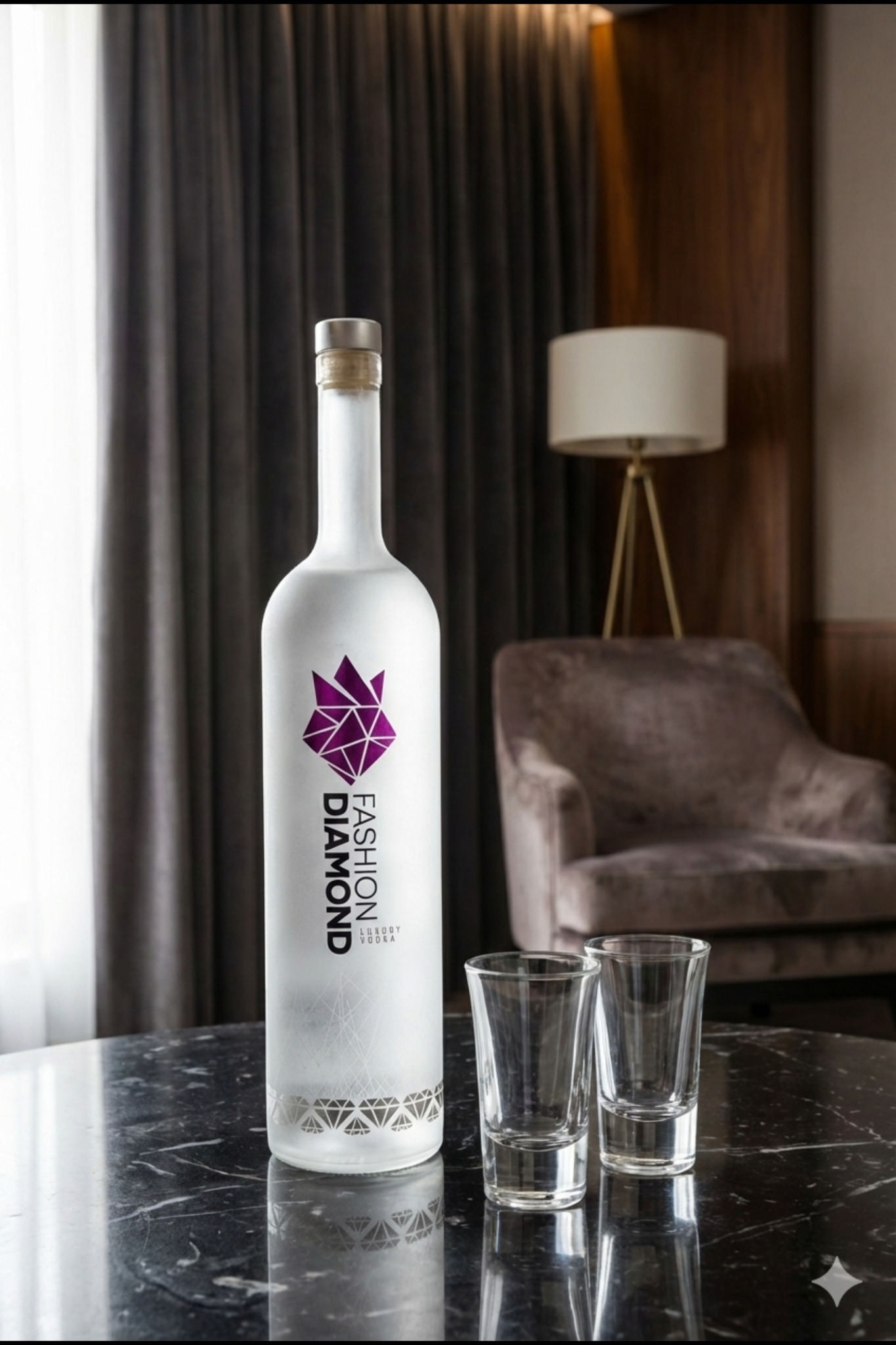 Bottiglia Fashion Diamond in ambiente sofisticato