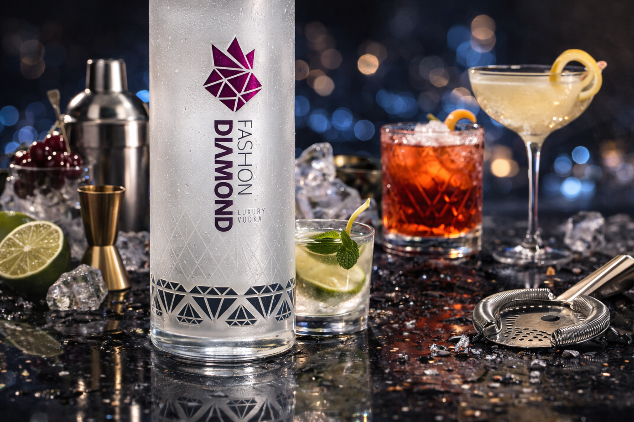 Fashion Diamond Luxury Vodka in contesto mixology premium