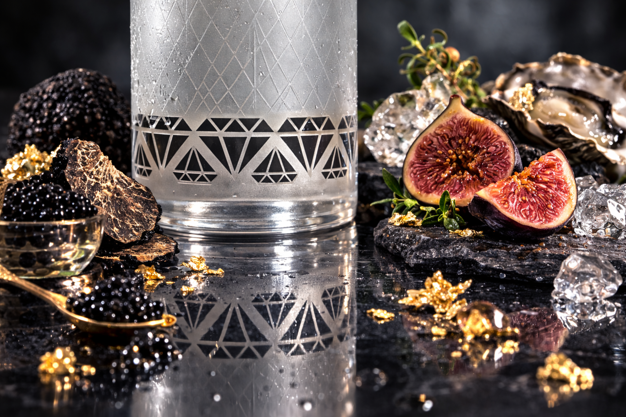 Dettaglio Fashion Diamond con caviale, fichi e ostriche